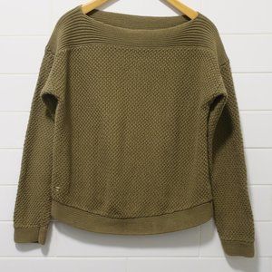 LAUREN RALPH LAUREN waffle chunky knit sweater olive green boatneck sz Large plv